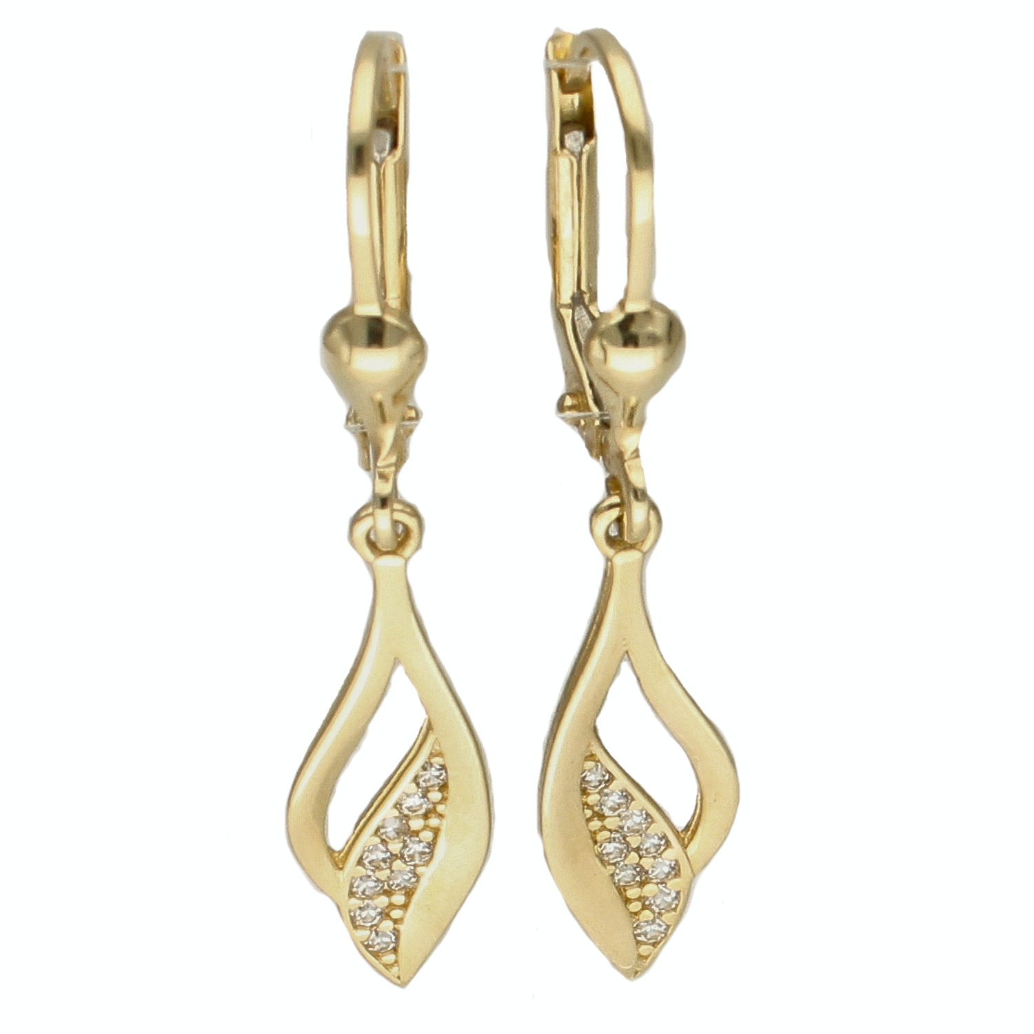 Złote kolczyki 585 wiszące łezki z cyrkonią KL 7569A.png